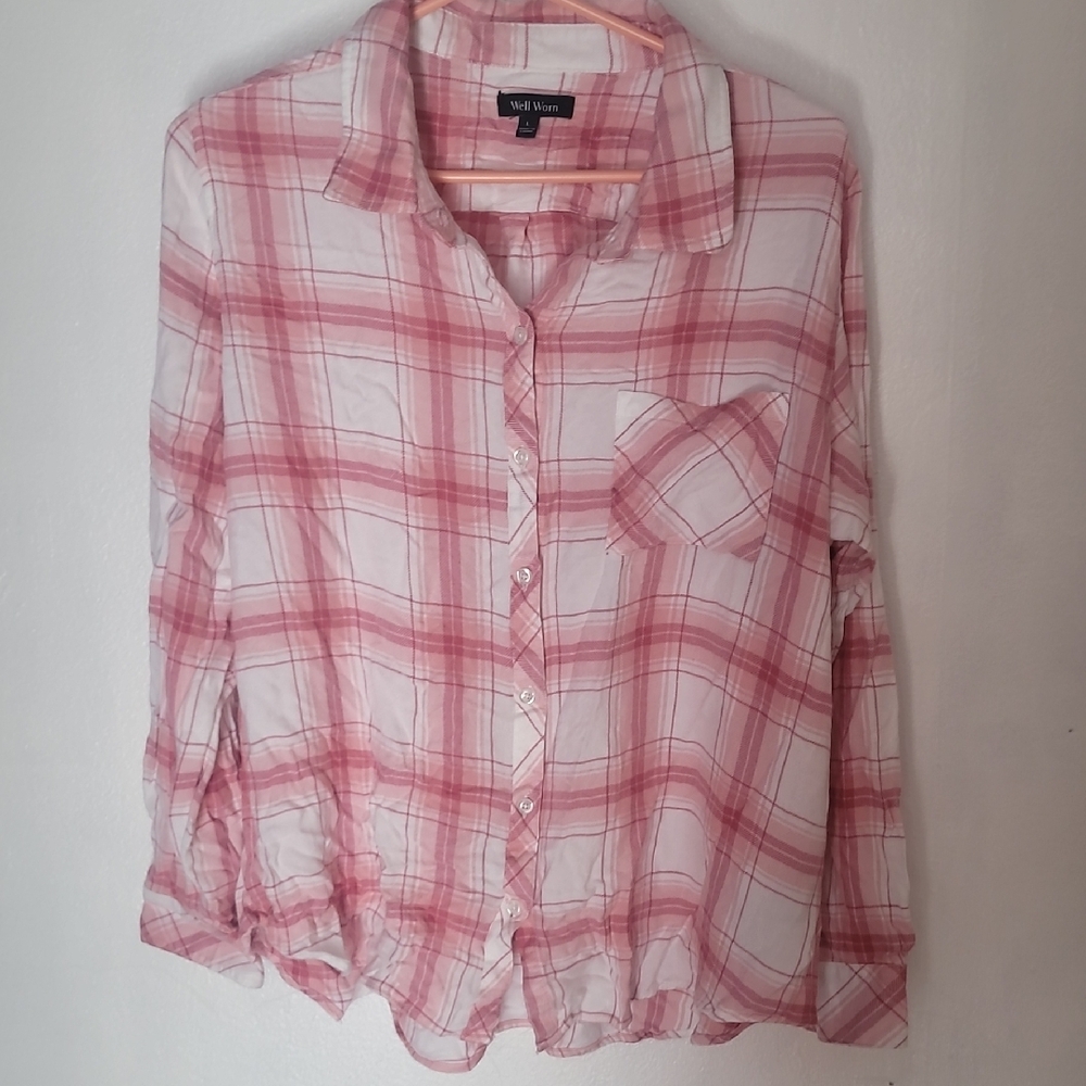 Wild Fable Pink and White Plaid Shirt